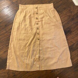Universal Thread Tan Linen Button-Front Midi Skirt - Size Medium